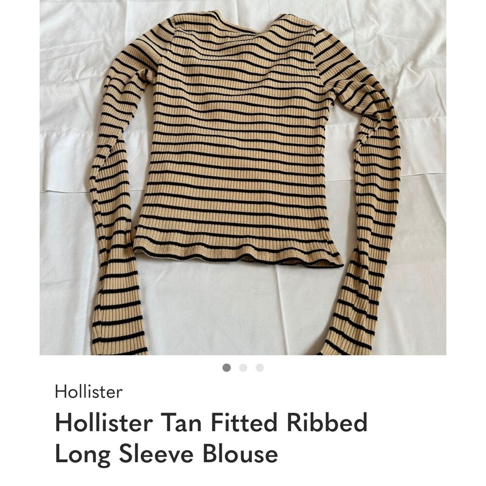 Hollister Women's Long Sleeve Cotton cut-out ribbed Top Tan/Black (Size M)